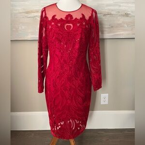 Marchesa Notte stunning red velvet and sequin dress